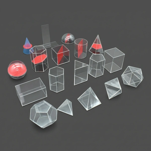 Набор прозрачных геометрических тел с сечениями (не в сборе), в коробе